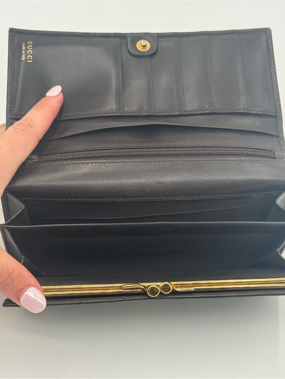 GUCCI Horsebit Long Wallet Clutch Tainted Indigo/Brown Leather Gold Hardware - Picture 7 of 10